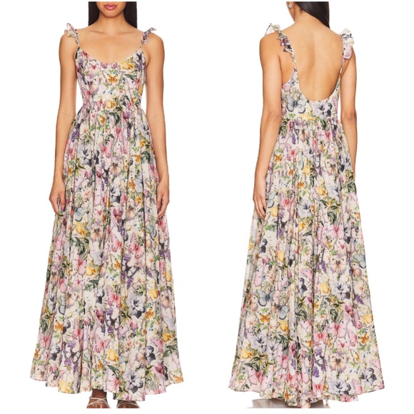 NWT Selkie Penny Lane Butterflies Printed Botanical Maxi Cotton Dress - Picture 4 of 14